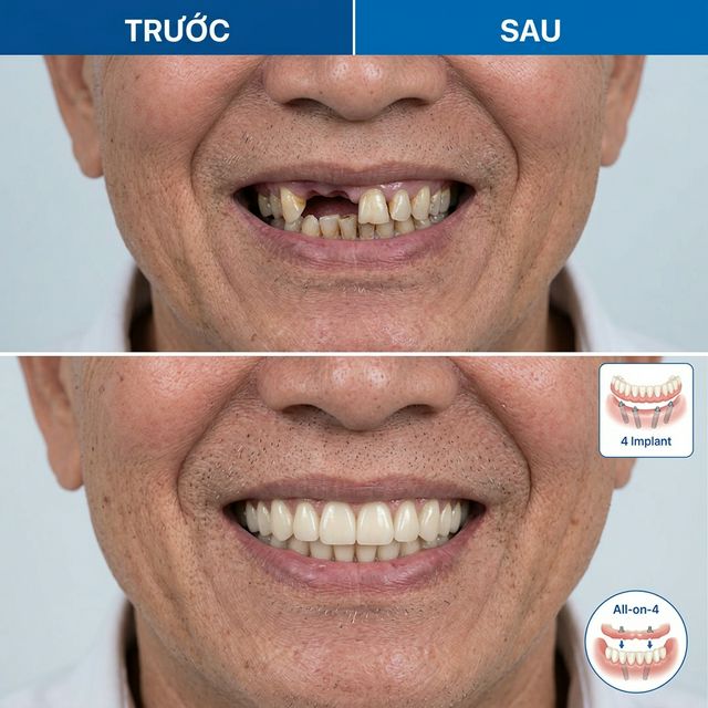 All-on-4 – Mất gần hết hàm trên – Răng tạm ngay ngày 1 – Nha Khoa Limia